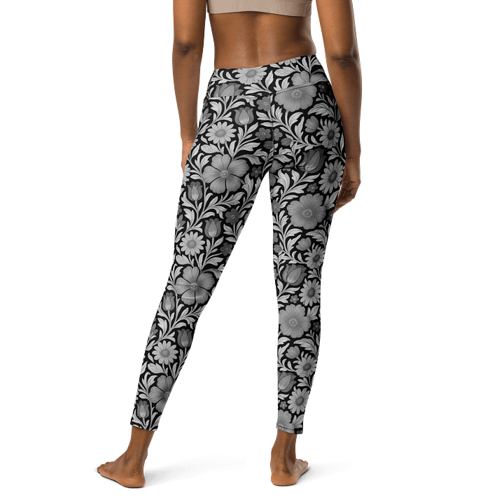Cottagecore Black Floral Yoga Leggings with Boho Botanical Pattern product image (2)