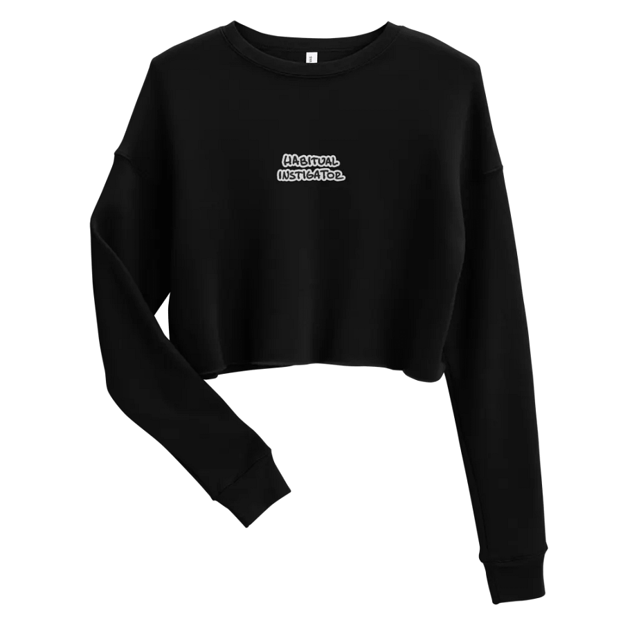 HABITUAL INSTIGATOR (B&W thread) embroidered fleece crop crew product image (7)