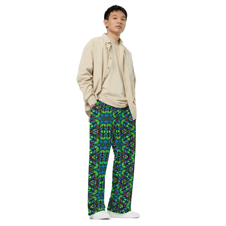 Green Blue Triangle Kaleidoscope Wideleg Pants product image (3)
