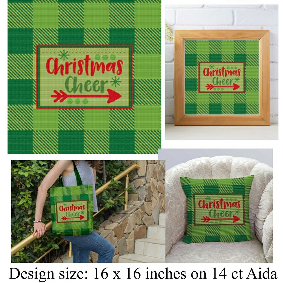 Christmas Cheer | Printable Cross Stitch Pattern Pillow Top or Tote Bag Front product image (1)