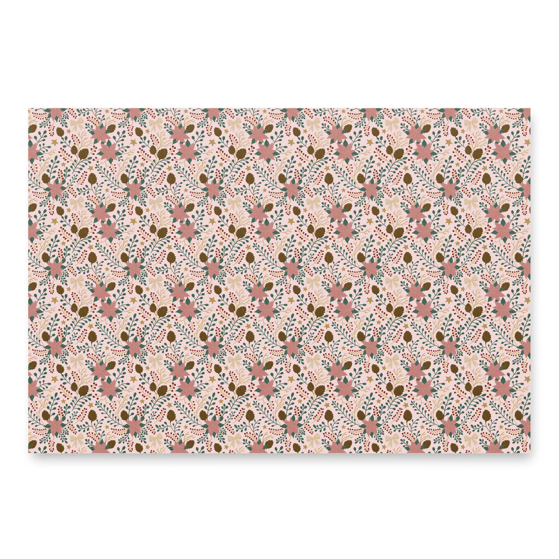 Enchanted forest blooms Christmas wrapping paper. Set of 3 sheets in green, soft pink, and white product image (2)