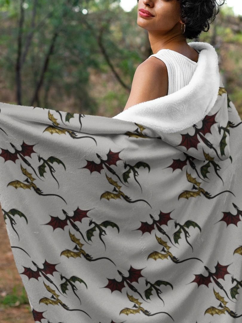 Fantasy Dragon Hooded Blanket – Baby Dragon Trio All Over Print with Sherpa or Fleece Lining product image (3)