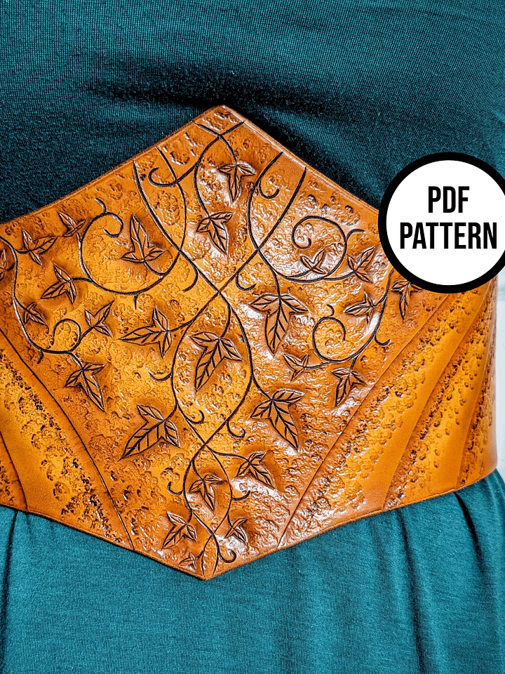 Leather Corset Belt with Vines & Mallorn Leaves - PDF Pattern for Leatherwork product image (1)