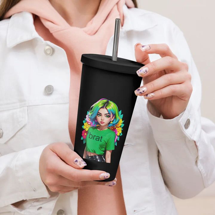 Brat 20 oz Tumbler Cup - Black - Insulated Tumbler with a Straw v1 product image (2)