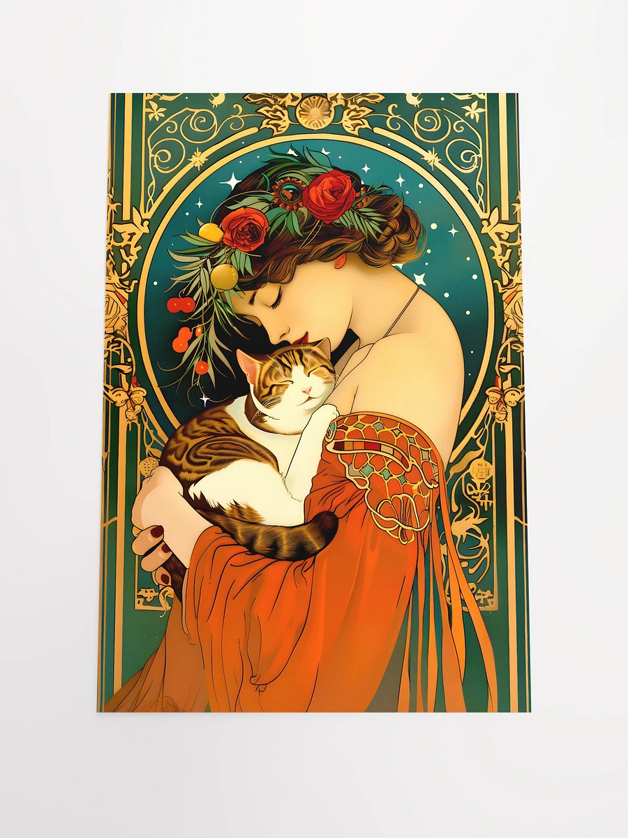 Eternal Embrace: Lady and Feline in Mucha-Inspired Art Nouveau Matte Poster product image (3)