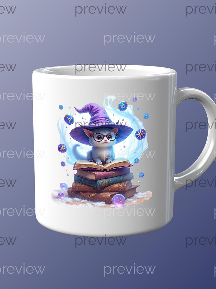Book Lover Kitten Wizard Clipart - Adorable Blue Fur Cat with Wizard Hat and Glasses, Magical Scholar Theme for Instant Download POD, 300DPI product image (2)
