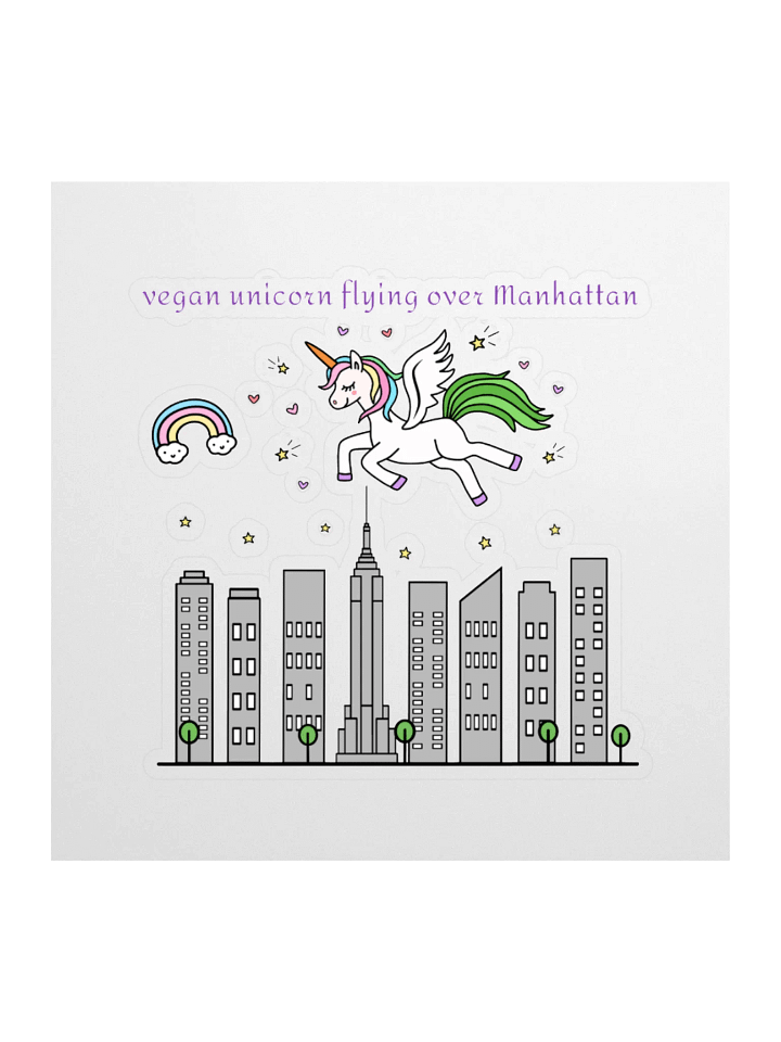 “Vegan Unicorn Flying Over Manhattan” Fun Sticker product image (1)
