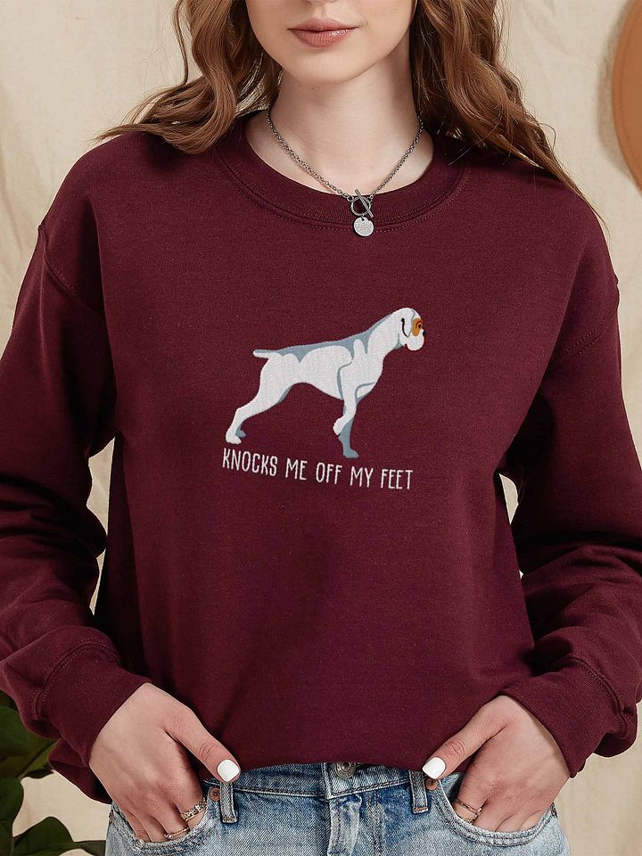 Knocks Me Off My Feet Sweatshirt (Embroidered) of a Boxer(White) product image (2)