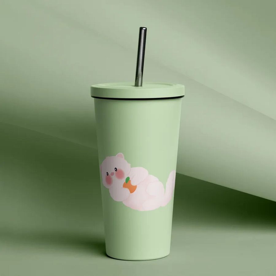 Cats & Orange Insulated Stainless Steel Tumbler with Straw product image (8)