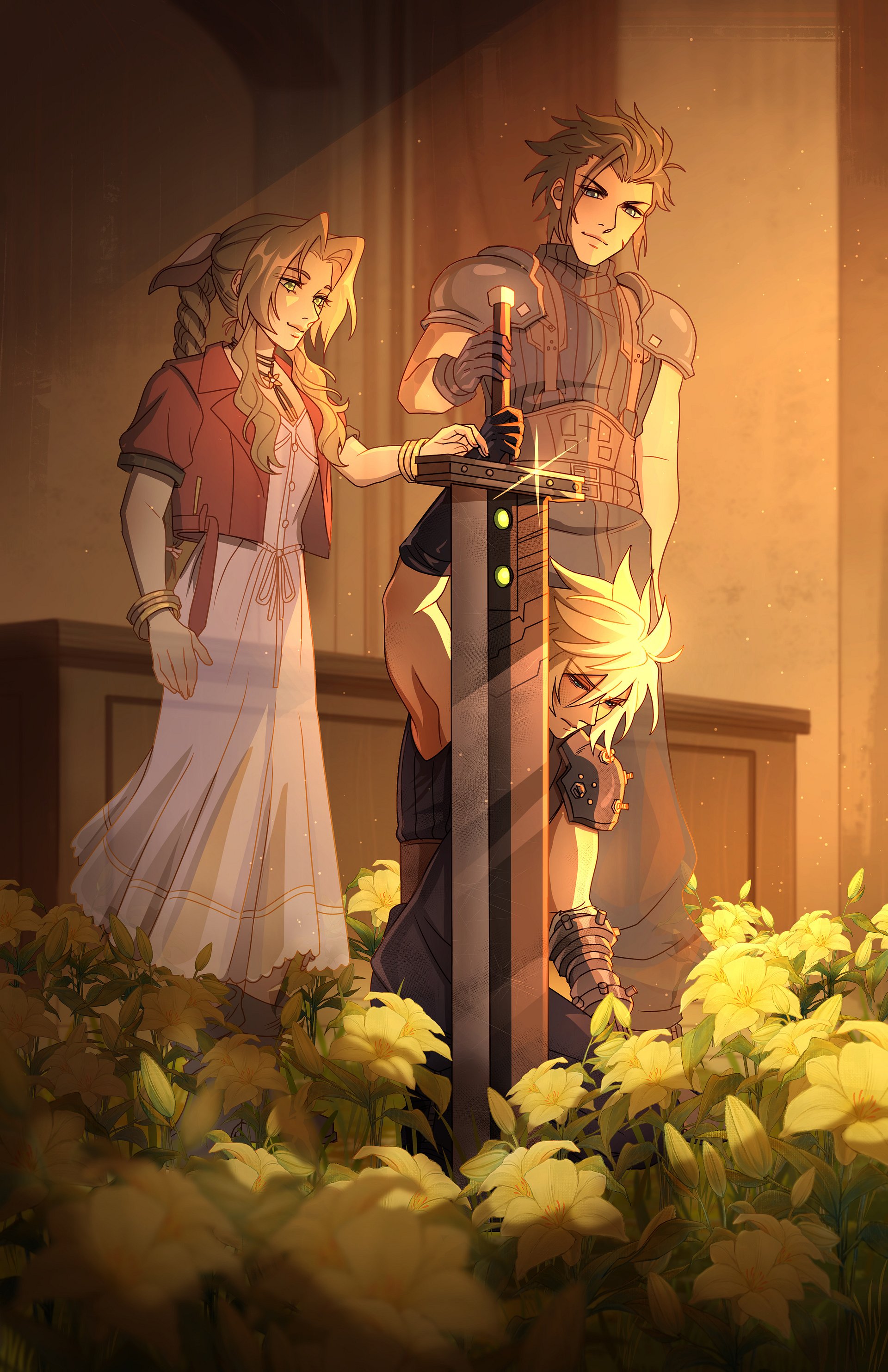 Cloud, Zack, Aerith 11x17 Art Print product image (1)