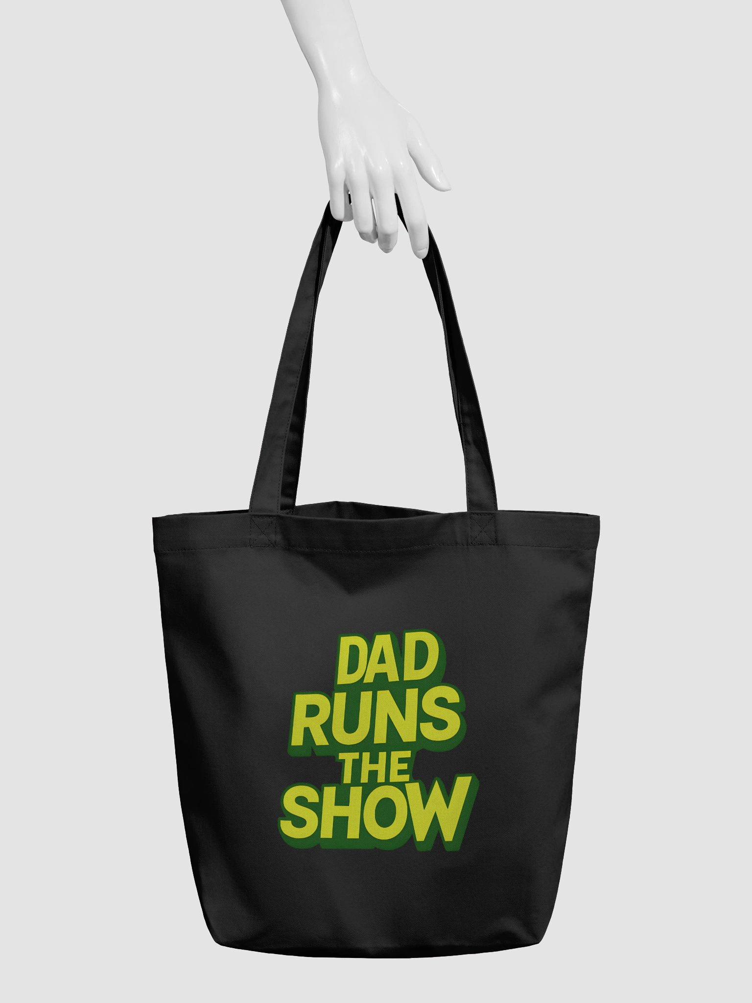 Funny Dad Tote Bag – “Dad Runs The Show” Black Canvas Gift for Father’s Day & Everyday Use product image (1)