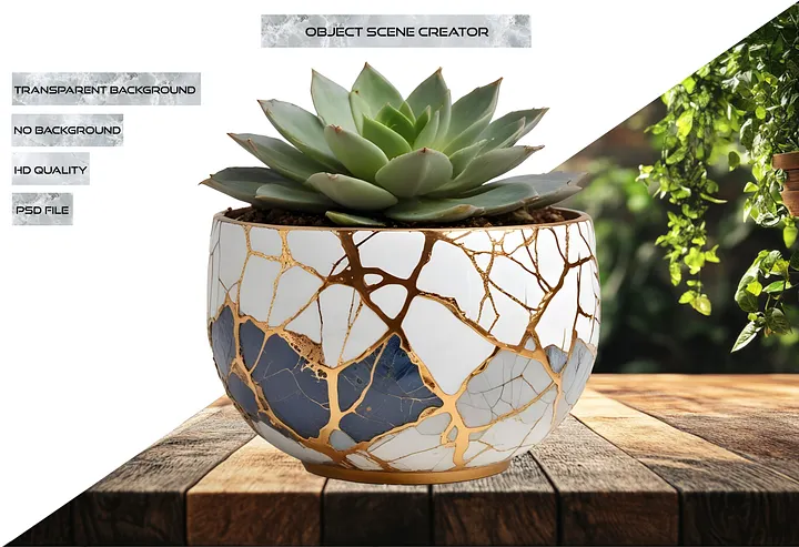 Kintsugi Serenity – Blue and White Bowl PNG product image (2)