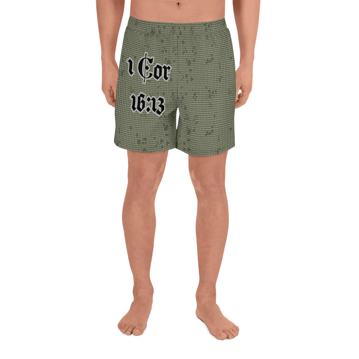 Faithful Camo: 1 Corinthians 16:13 Unisex Athletics Shorts - Desert Night Camo product image (2)