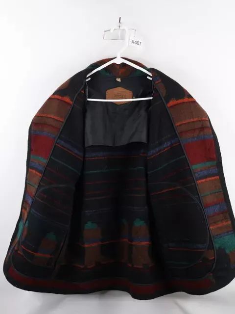 Vintage 90s Woolrich Womens Medium Rainbow Southwestern Wool Blanket Jacket USA product image (5)