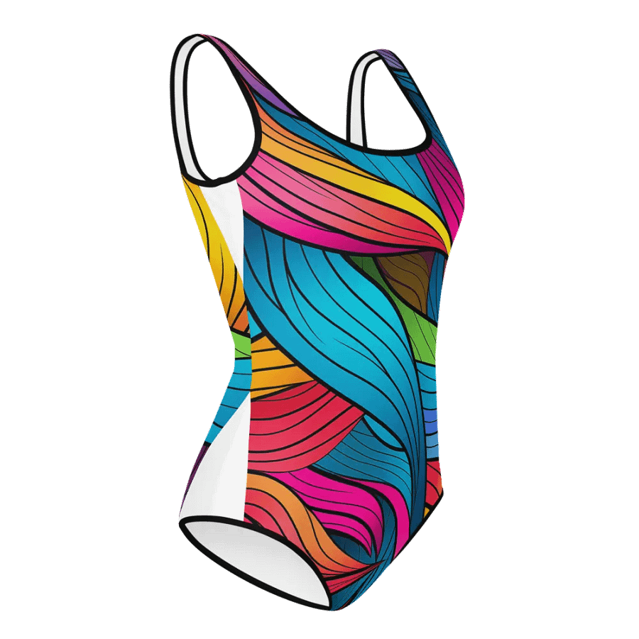 Waves of Rainbow Color One-Piece Girls Bathing Suit product image (3)