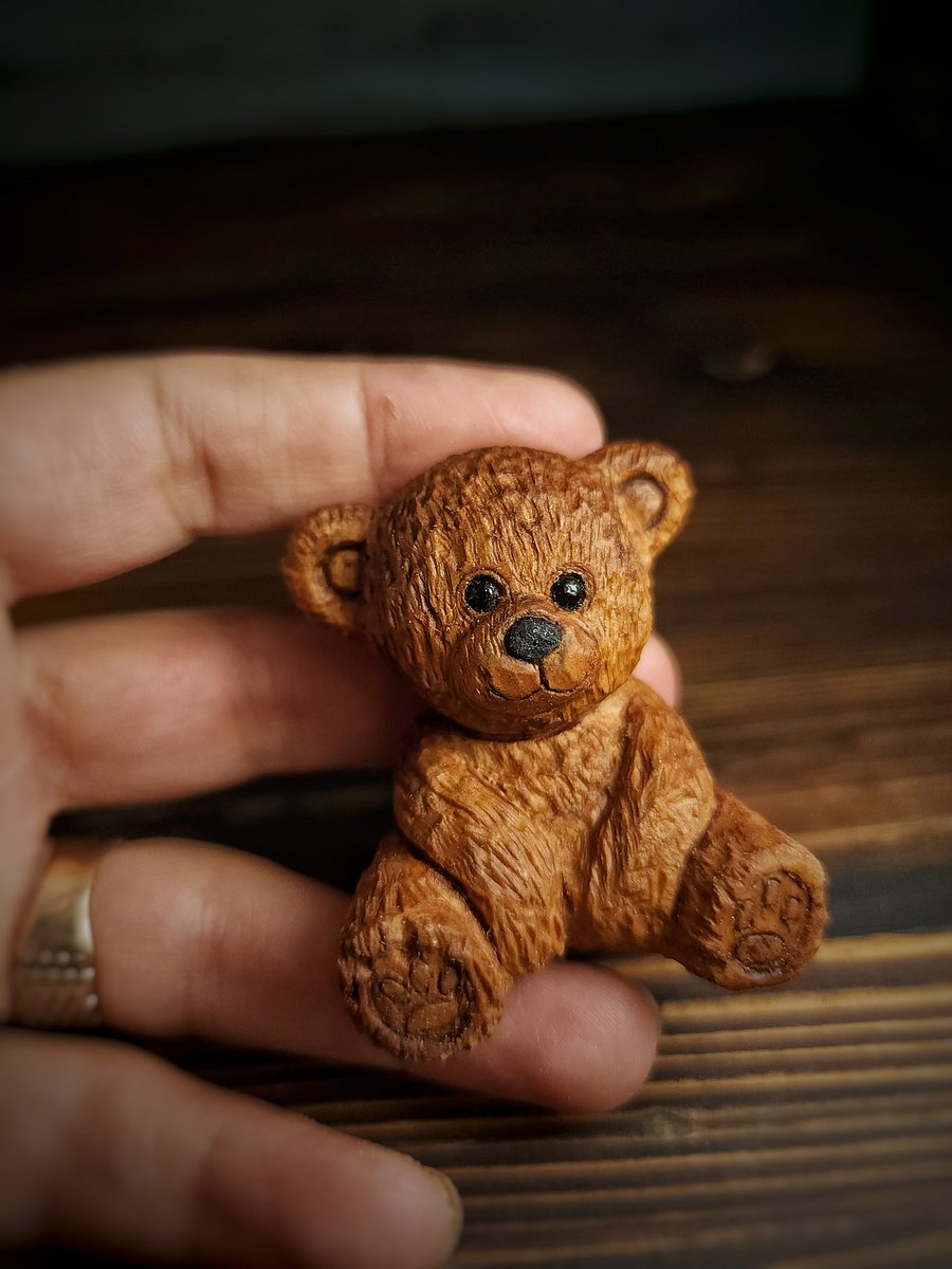 Handmade Wooden Teddy Bear Keychain product image (1)