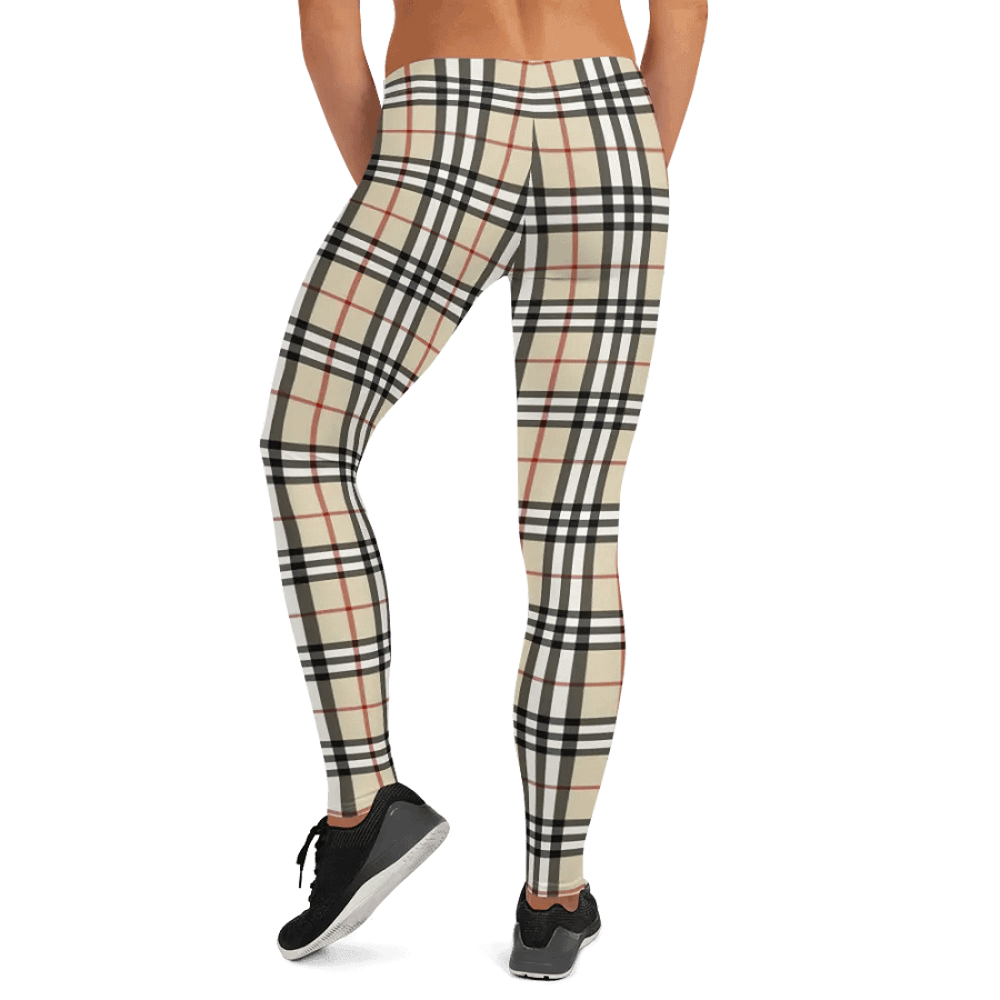 Classic Beige Plaid Leggings: Timeless Tartan Print Women's Fashion Pants product image (12)