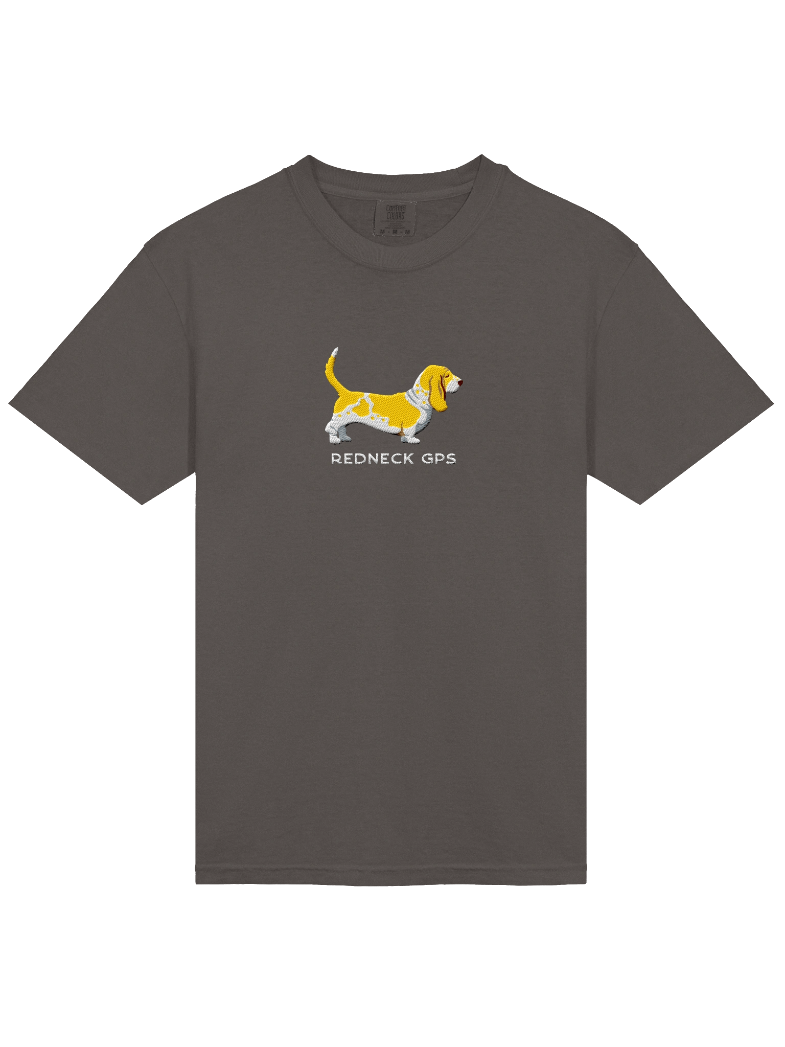 Redneck GPS T-Shirt(Embroidered) of a Basset Hound(Lemon & White) product image (18)