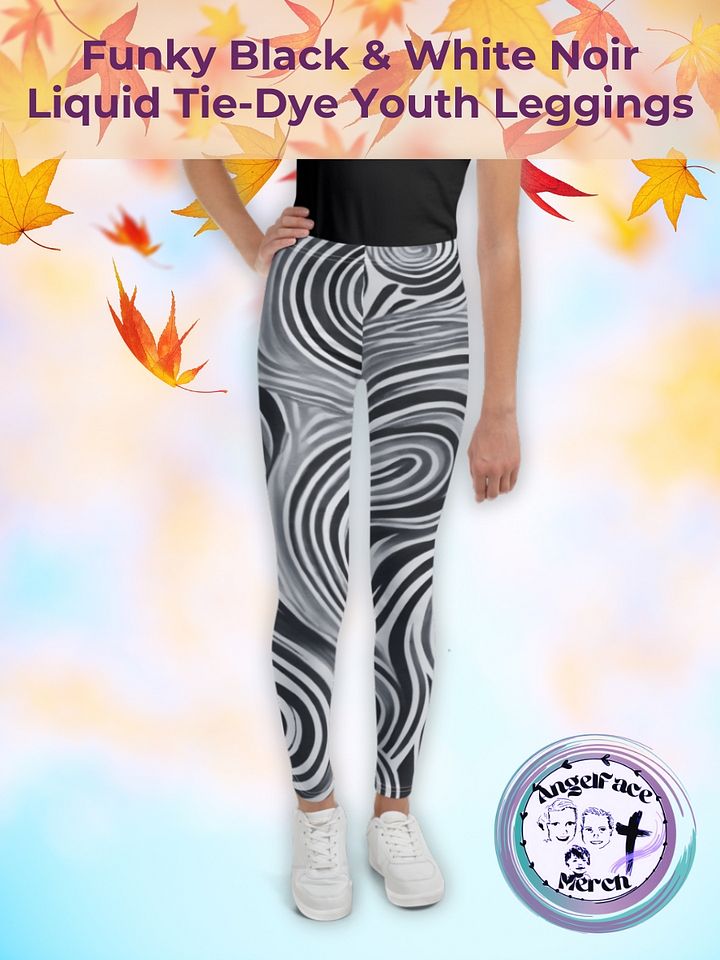Funky Black and White Noir Liquid Tie-Dye Youth Leggings product image (1)