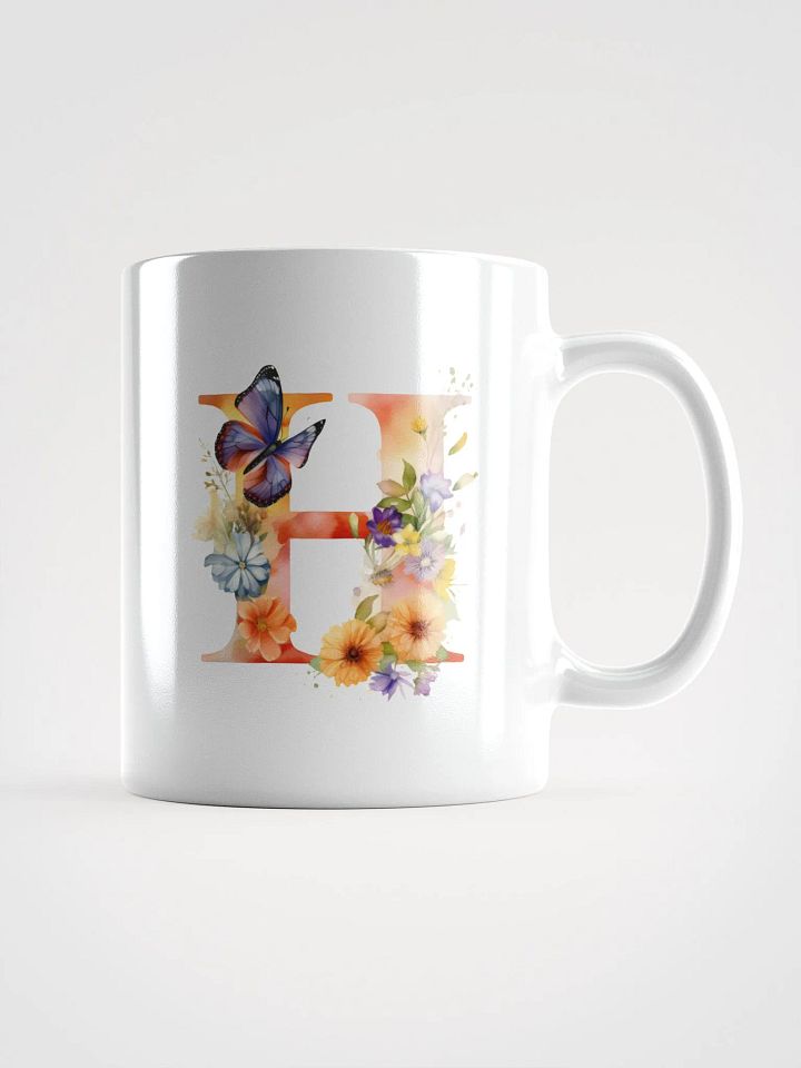 Letter H Monogram Floral Fantasy White Glossy Mug product image (2)