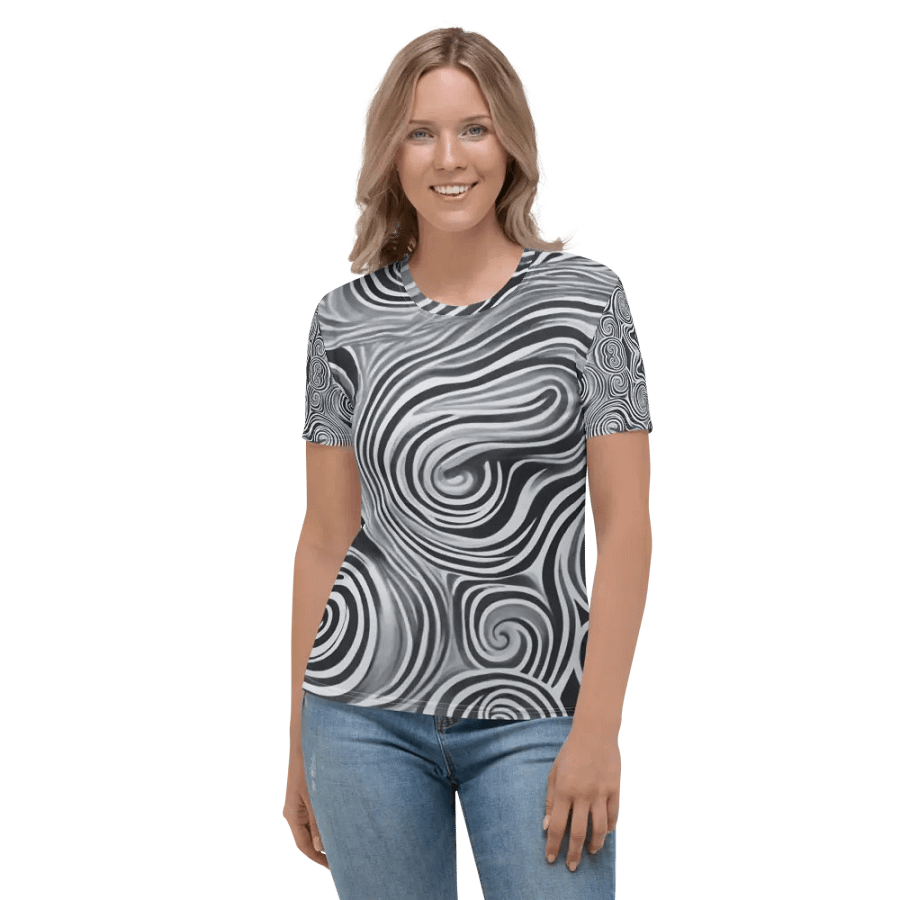 Funky Black and White Noir Tie-Dye Women's Crewneck T-shirt product image (6)