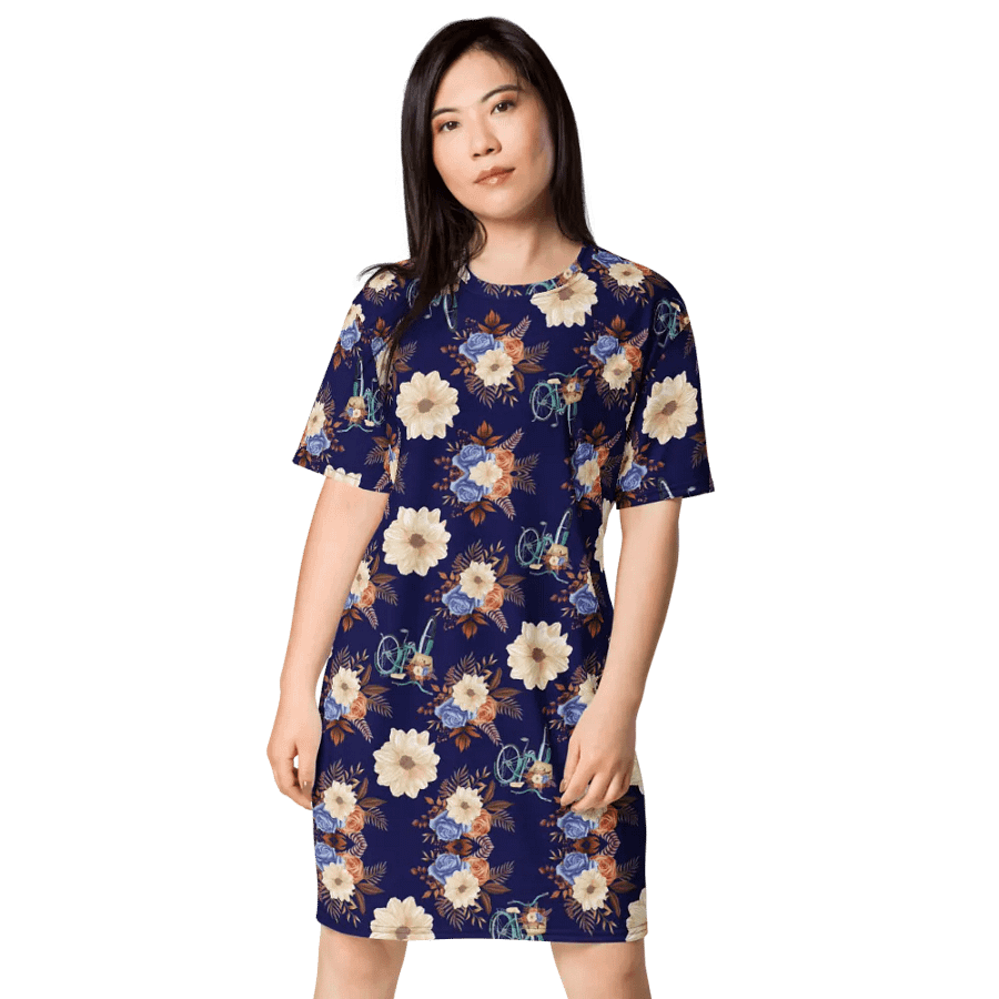 Vintage Vibes | Retro Blue Blossom and Bike T-Shirt Dress product image (4)