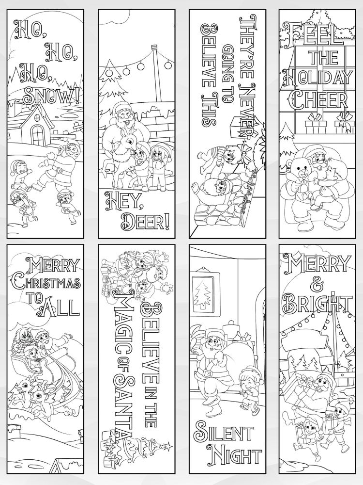 Printable Santa Claus Christmas Coloring Bookmarks for Children - 2