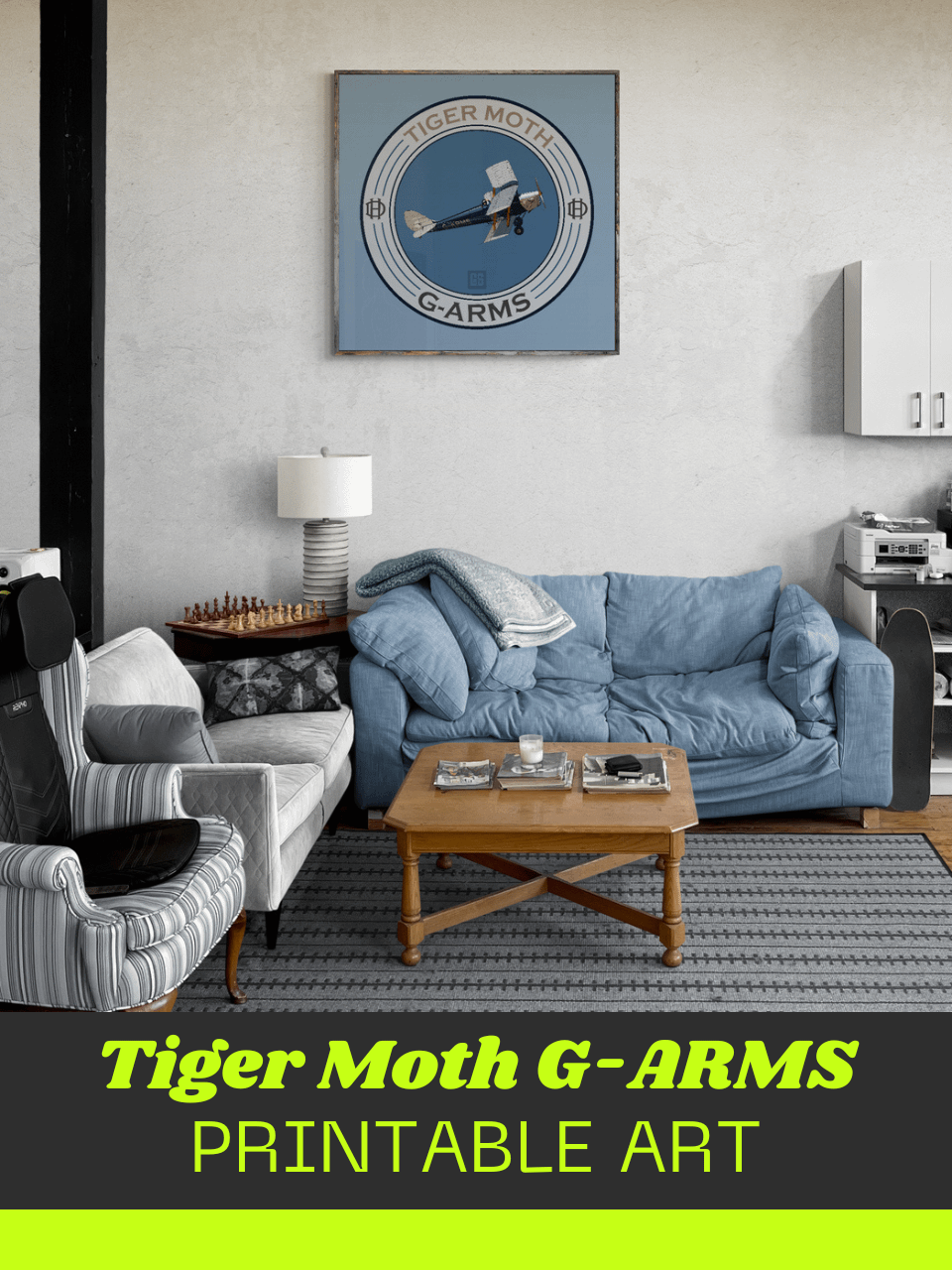 Tiger Moth G-ARMS Printable Aviation Wall Art Square Size Special Edition Blue Emblem product image (3)