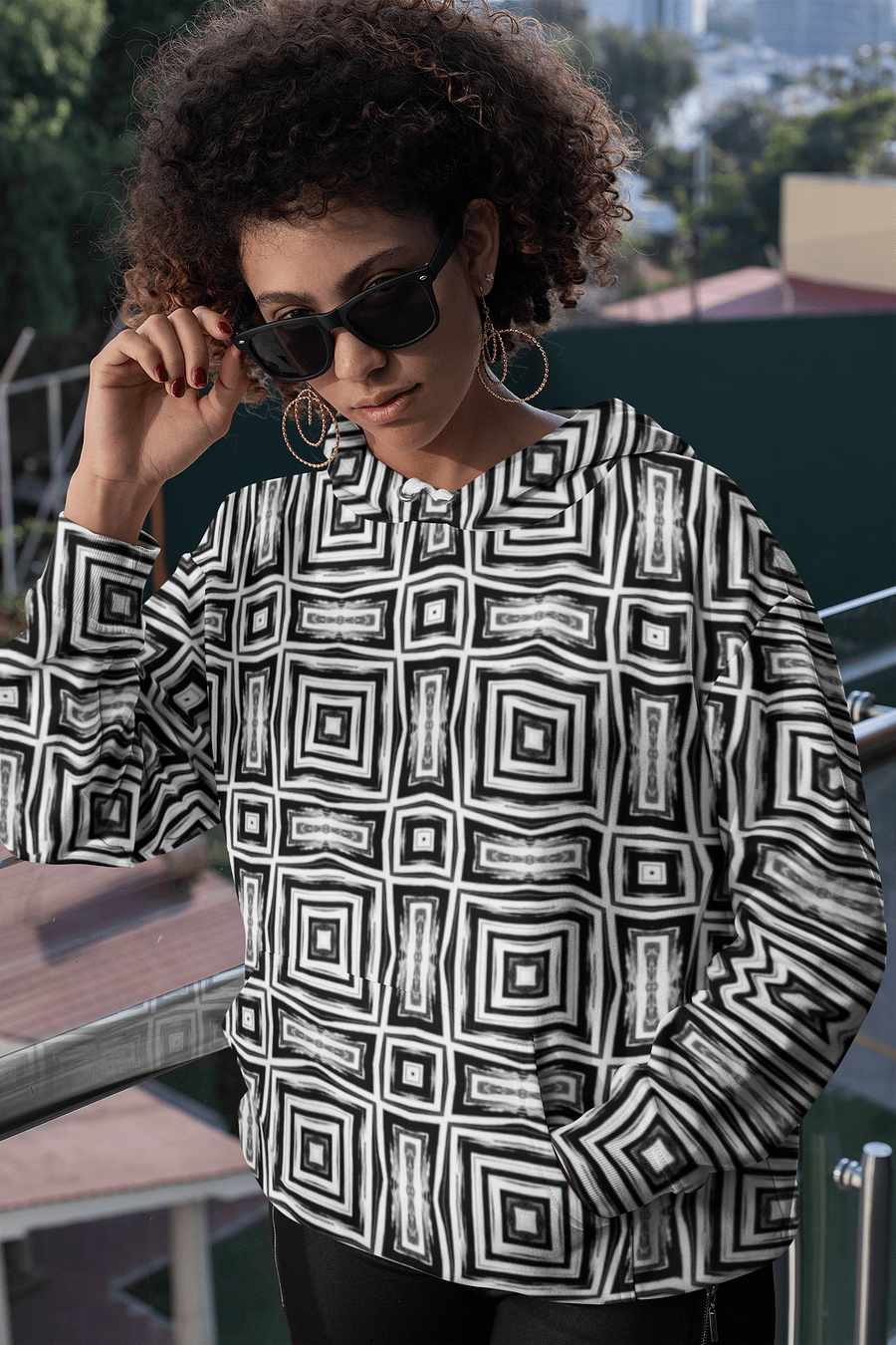 Abstract Monochrome Repeating Pattern Unisex All Over Print Hoodie product image (6)