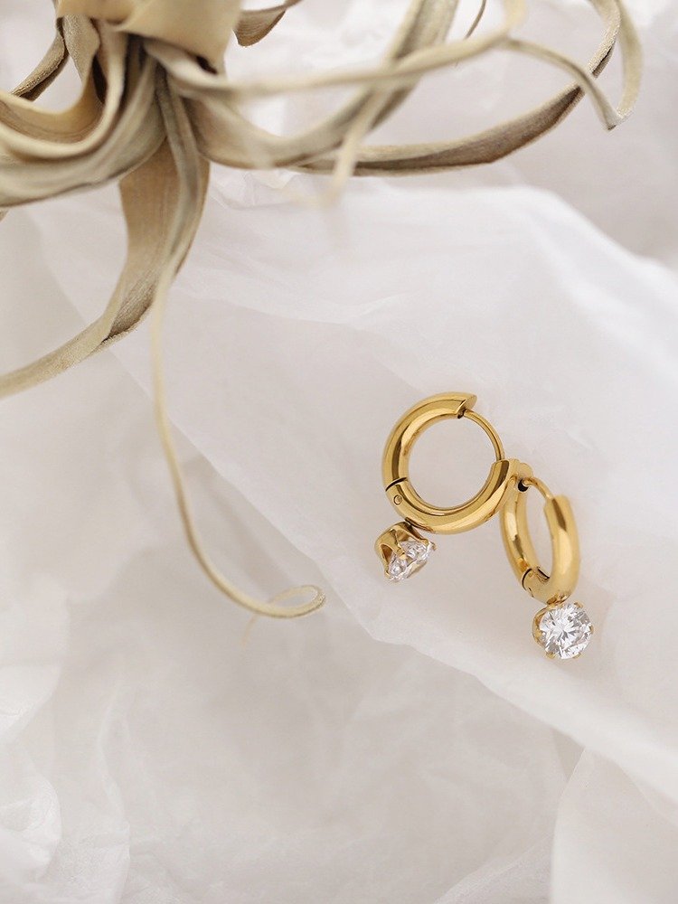 Solitaire Drop Hoop Earrings | 18K Gold Plated product image (6)