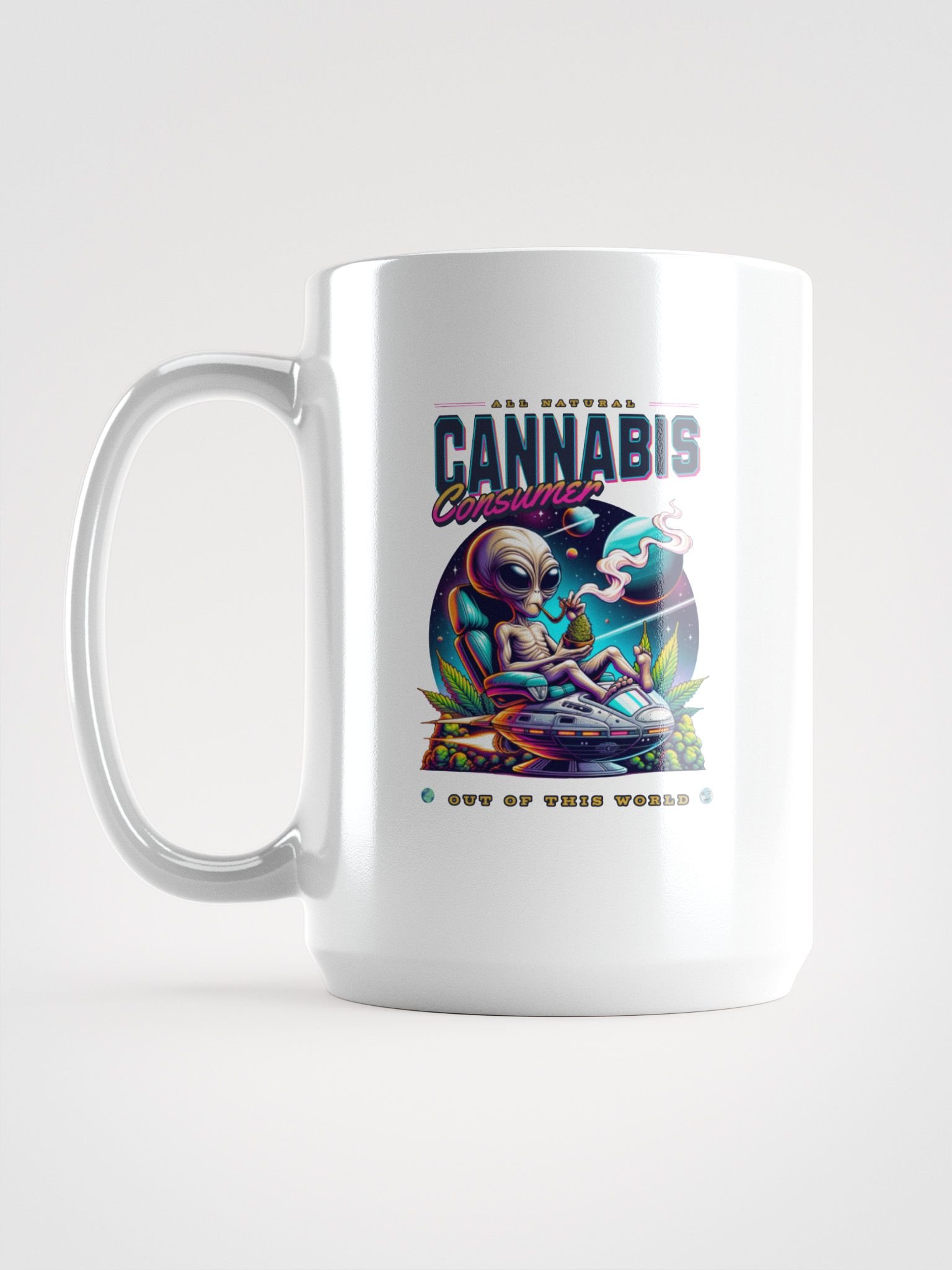 Out-of-This-World Alien Cannabis Consumer - White Glossy Coffee Mug product image (1)
