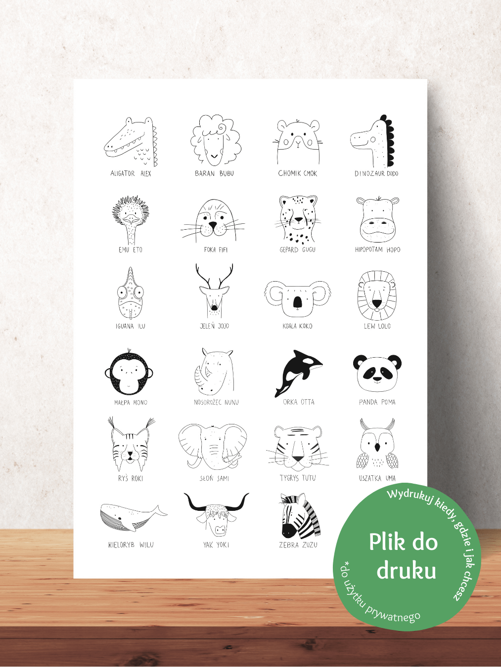Plakat Zwierzęta A-Z - Plakat z Rysunkami Zwierząt - Plakat Dla Dzieci - Pliki Do Druku product image (1)