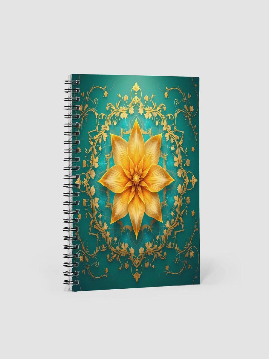 Golden Jasmine Mandala Spiral Notebook – Elegant Turquoise & Gold Floral Design product image (1)