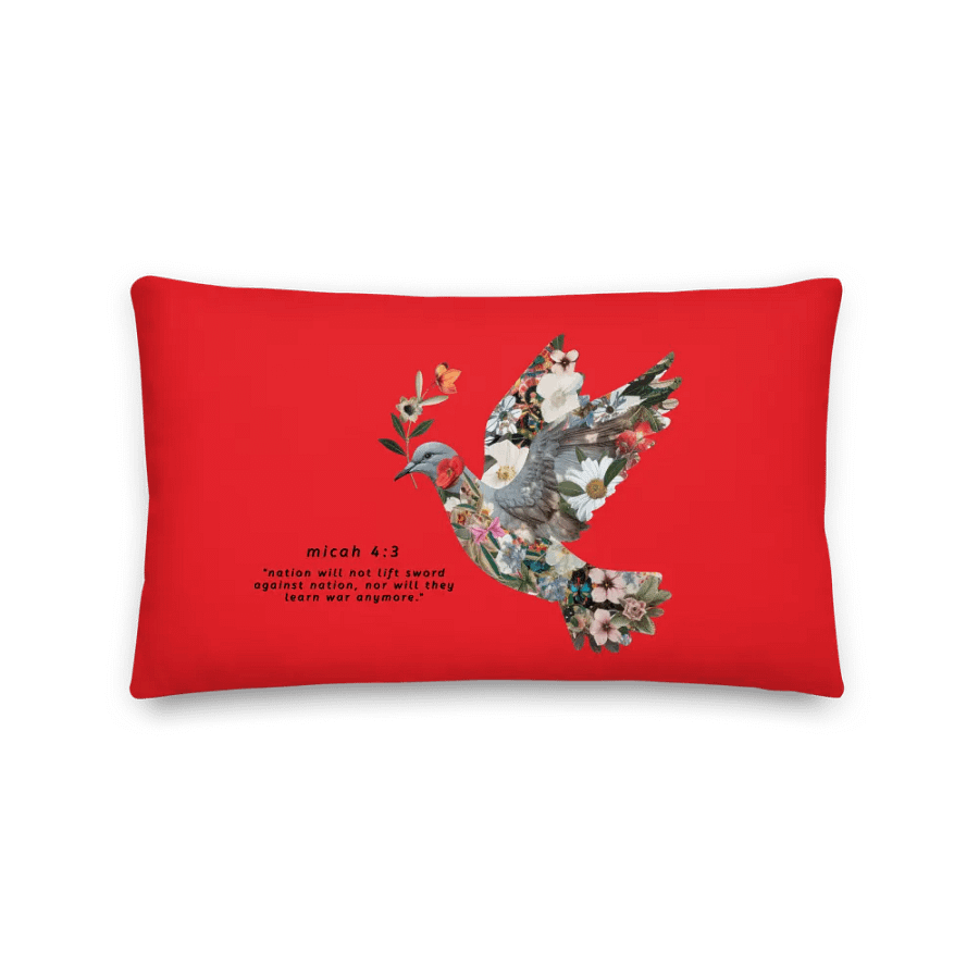 Floral Peace Dove | Micah 4:3 Red/Yellow Pillow product image (1)