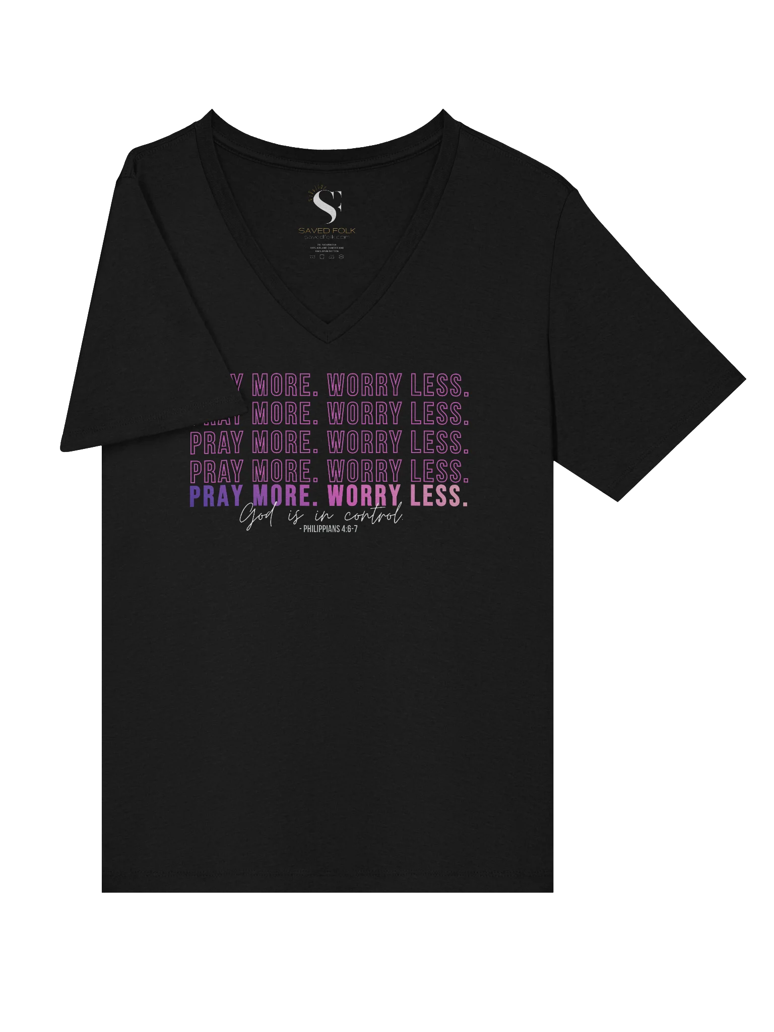 Pray More Worry Less 2.0 V-Neck Tee - Pink Gradient product image (6)