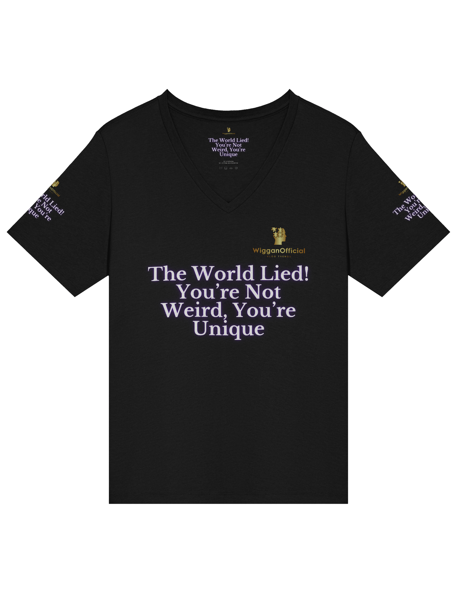 WigganOfficial “The World Lied! You’re Not Weird, You’re Unique” Women's Relaxed V-Neck T-Shirt product image (3)
