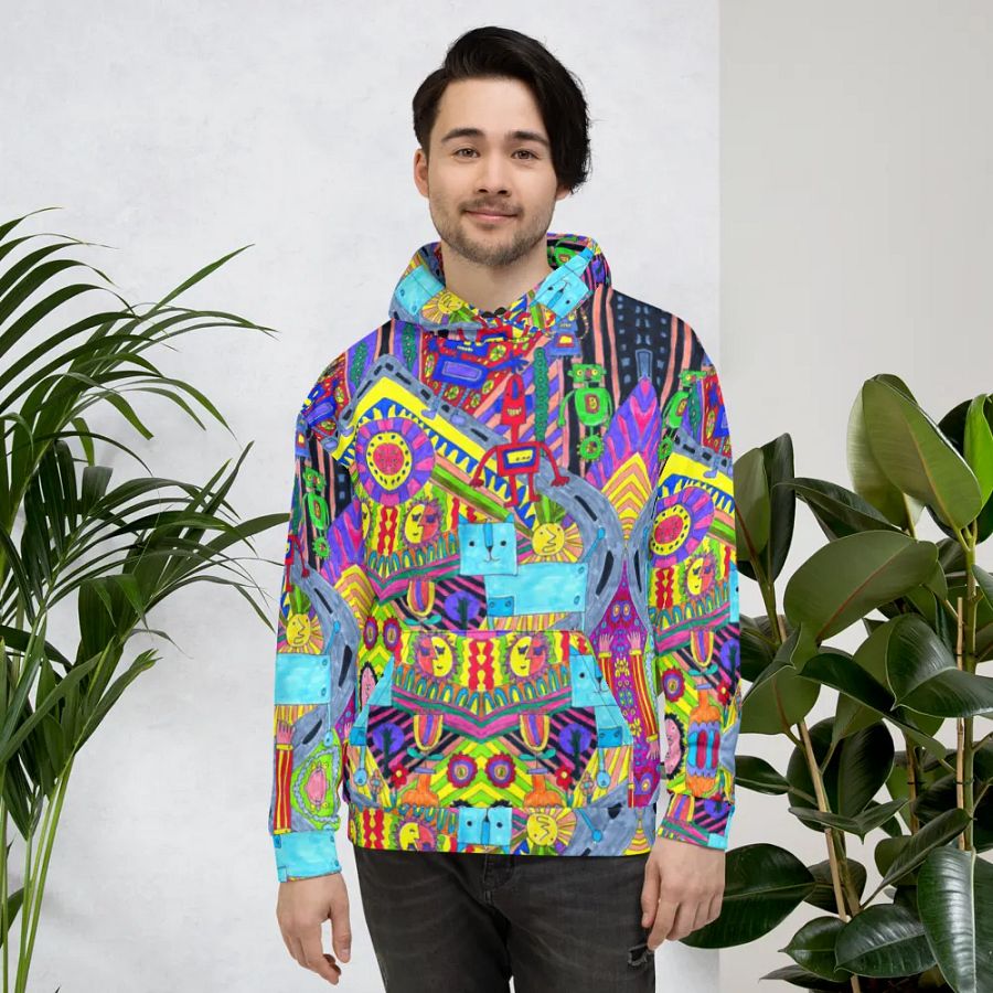 Abstract Colourful Doodle Robots Unisex Pull Over Hoodie product image (4)