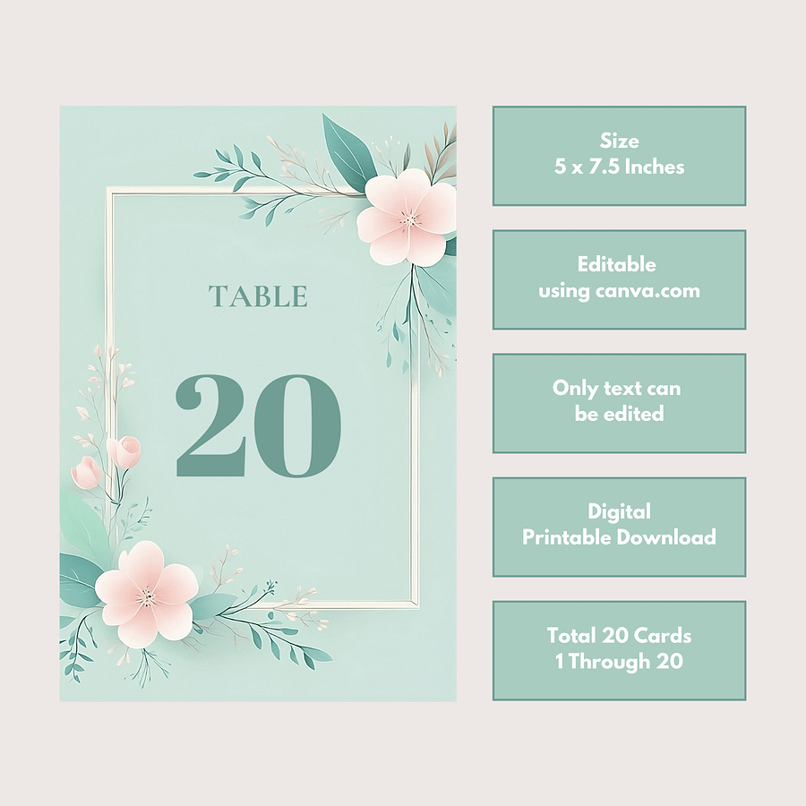 Floral Table Number Card - Dizynai (DTN-02) product image (3)