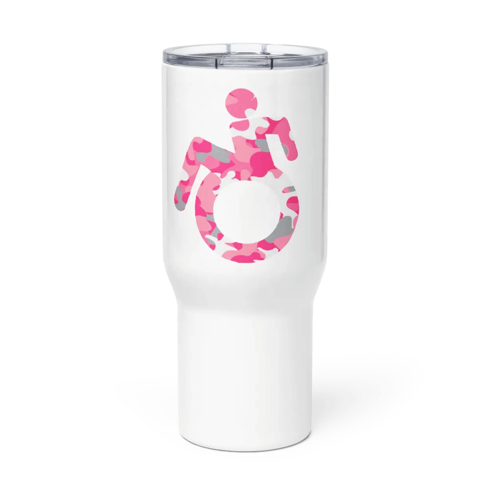 Wheelie, Pink Camo SS Handled Travel Mug product image (1)