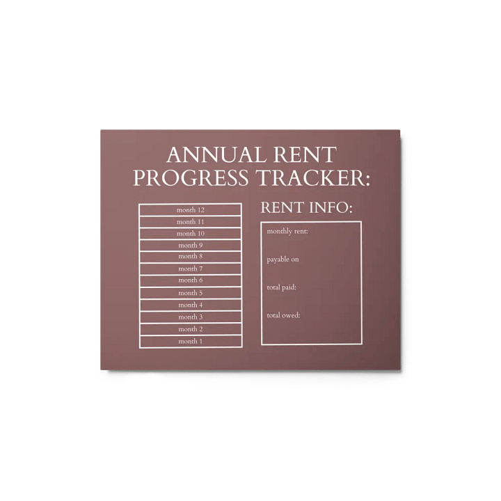 HIGHFALUTIN ANNUAL RENT TRACKER (white design 9) product image (1)