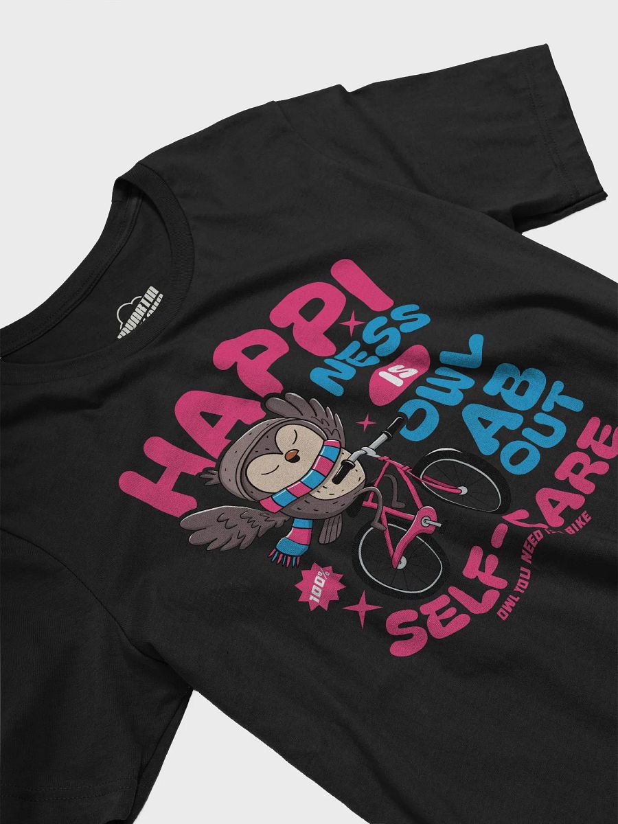 Happiness Is Owl About Self-Care Graphic T-Shirt – Cute Owl Bike Design product image (63)