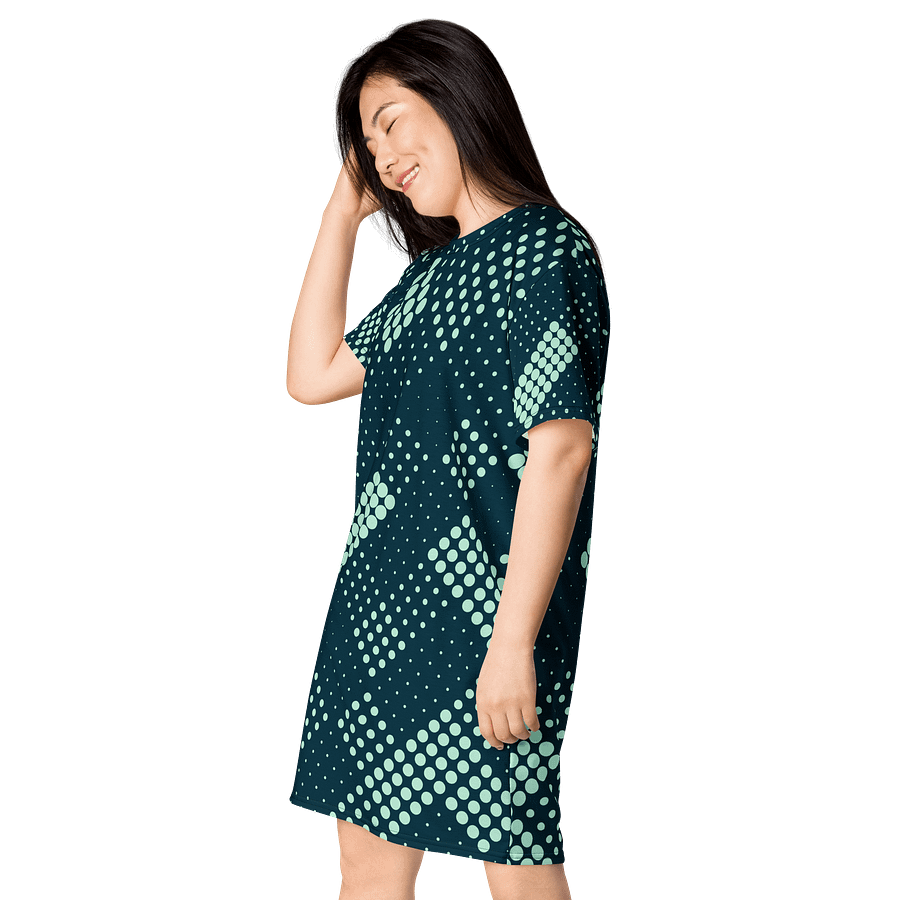 Trendy Oversized T-Shirt Dress with Exclusive Teal Polka Dot Design - TDSMUSIC.com product image (3)