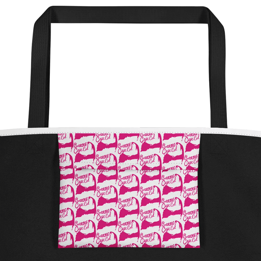 BRN.2C.C.™ | Large Tote Bag with Pocket | Coastal Classic | All-Over Logo Print | Pink Logo on White product image (3)