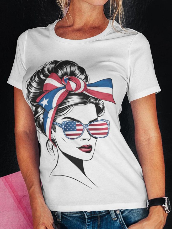 Patriotic Chic Sunglasses & Bow Illustration T-Shirt product image (1)