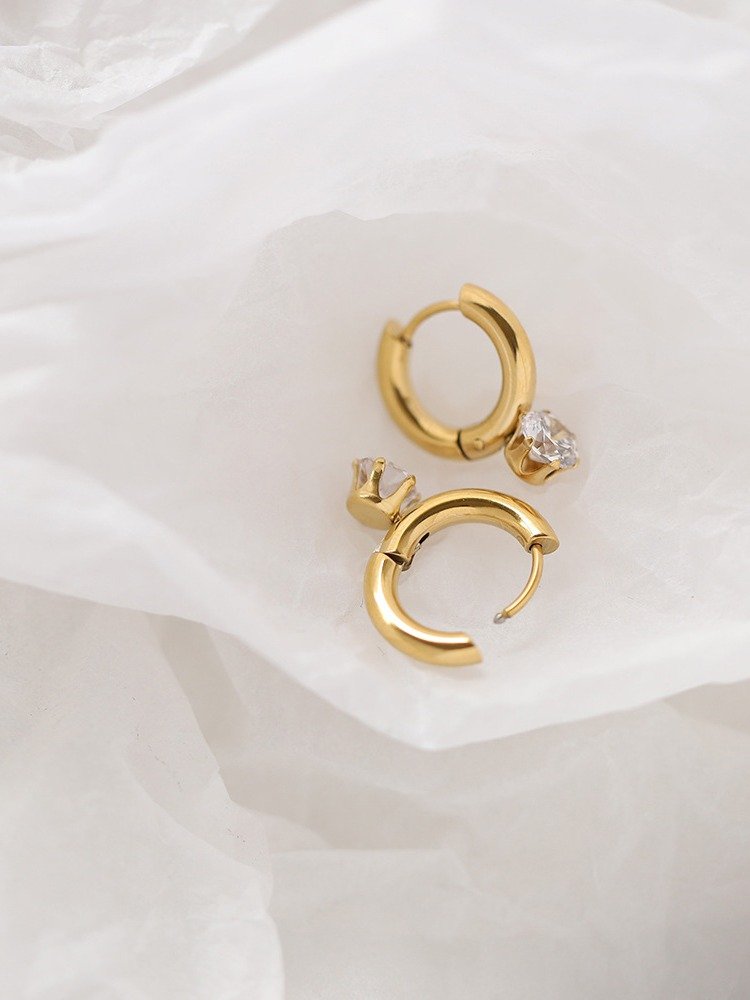 Solitaire Drop Hoop Earrings | 18K Gold Plated product image (8)