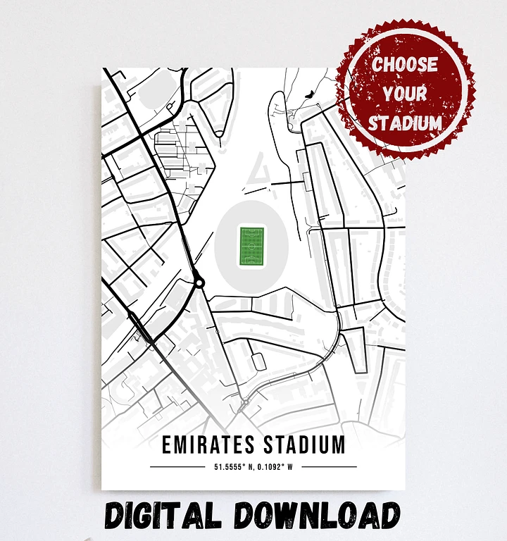 Arsenal Stadium White Map Design Digital Download product image (1)