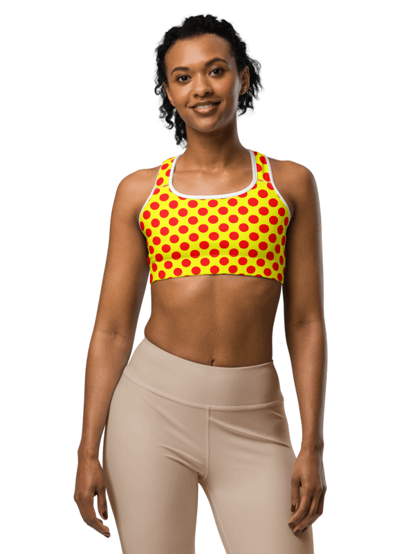 Red Polka Dots on Yellow Sports Bra product image (2)