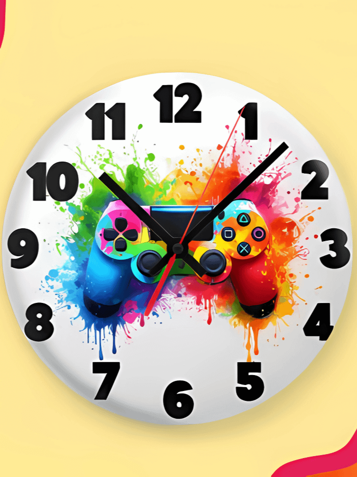 Pixel Play Wall Clock PNG – Vibrant Gaming Controller Theme Design for Kids – Perfect for Sublimation – High-Quality 300 DPI Instant Digital Download product image (1)
