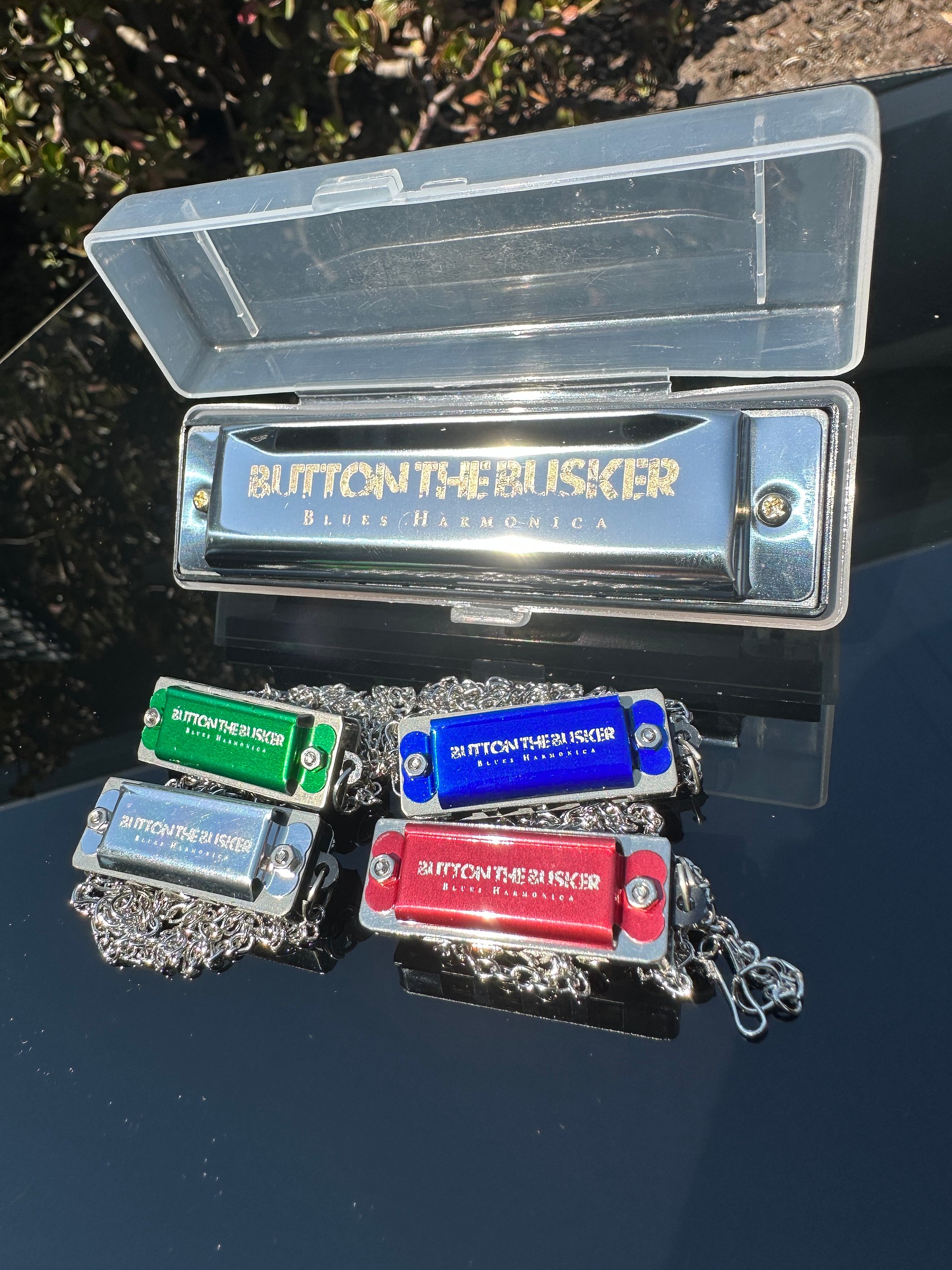 SIGNED Button the Busker Blues Harmonica + 4 Mini Harmonica Keychain/Necklace product image (2)