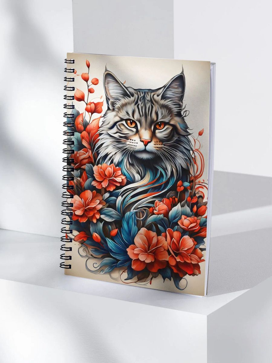 Cat with Fiery Florals Spiral Notebook product image (4)